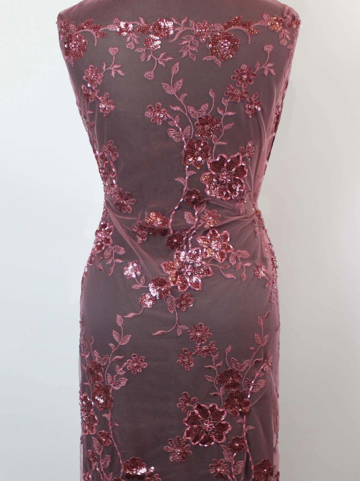 Tulle brodé de perles Red Bean - EB1090