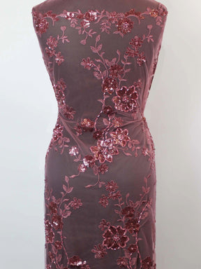 Tulle brodé de perles Red Bean - EB1090