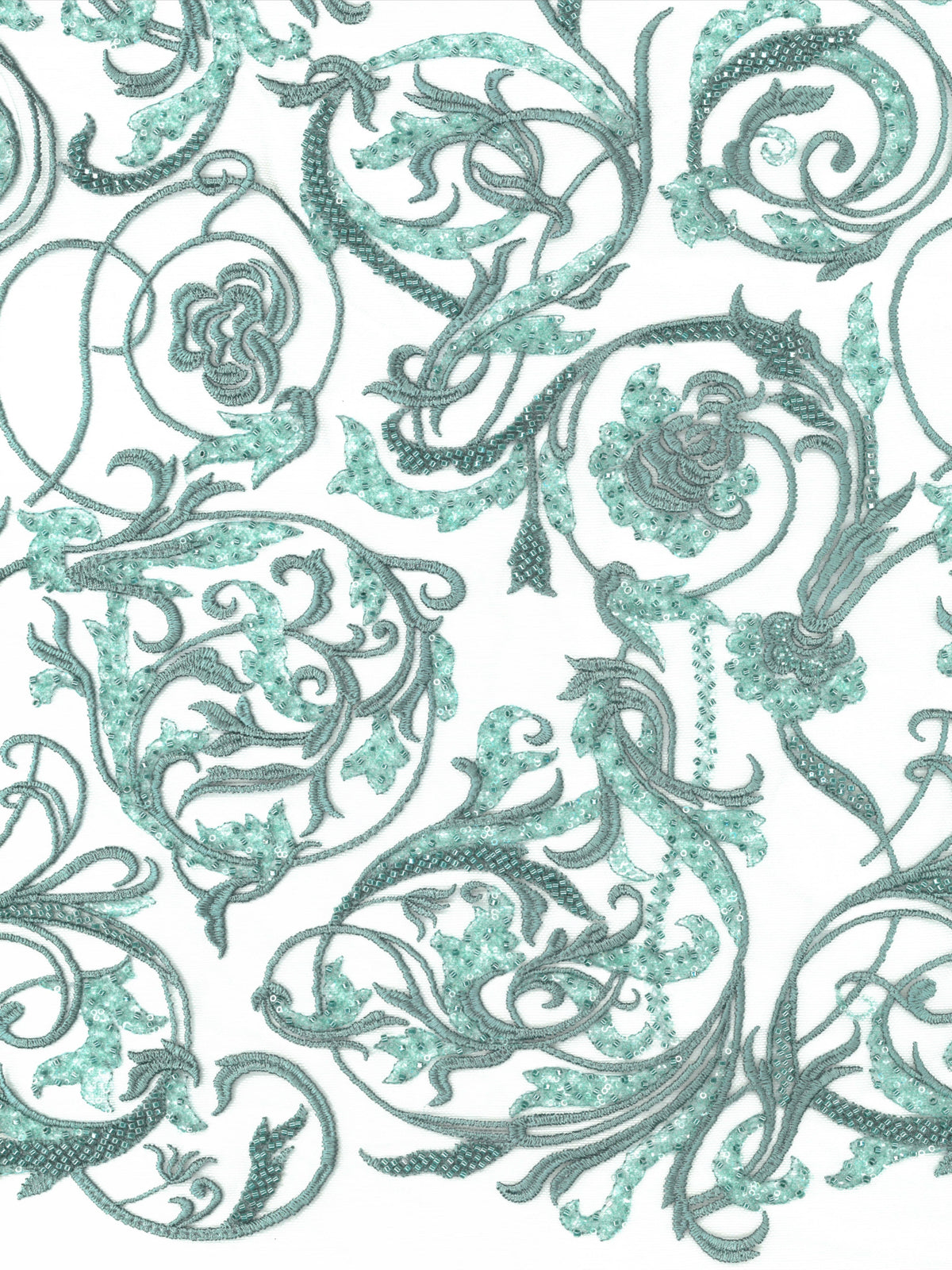 Tulle brodé de perles vert jade clair - EB1091