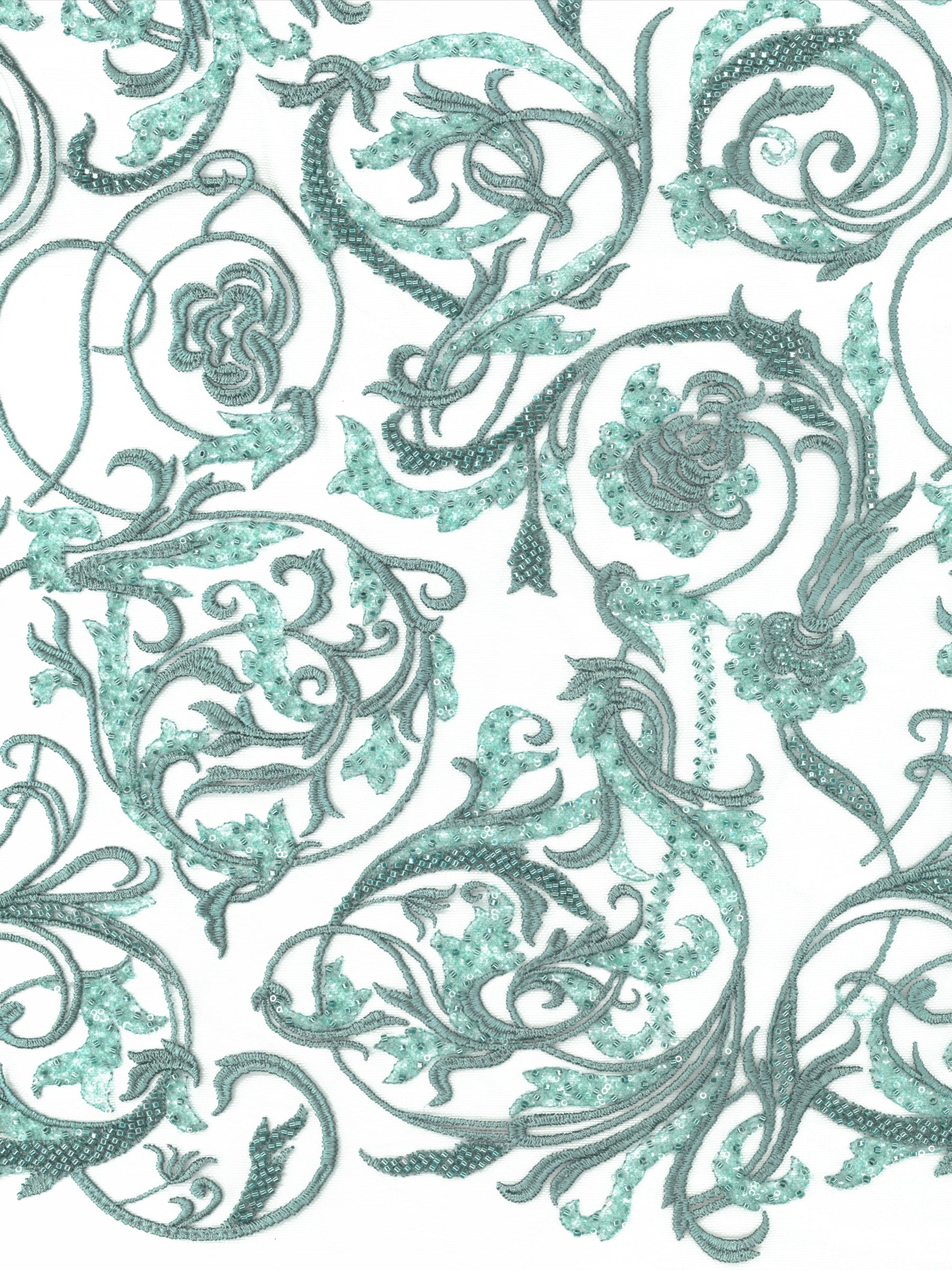 Tulle brodé de perles vert jade clair - EB1091