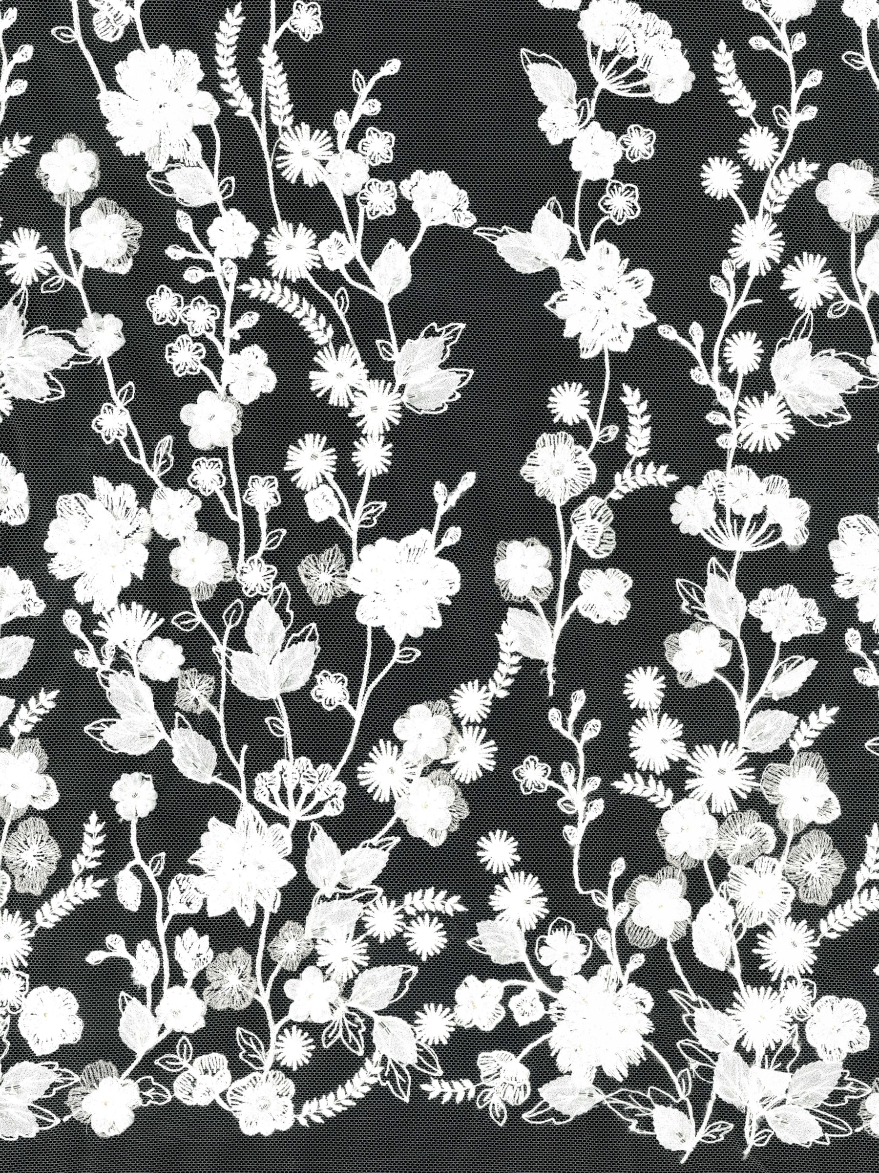 Tulle ivoire brodé de perles 3D - EB1094