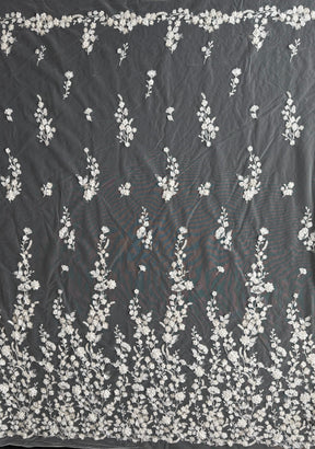 Tulle ivoire brodé de perles 3D - EB1094