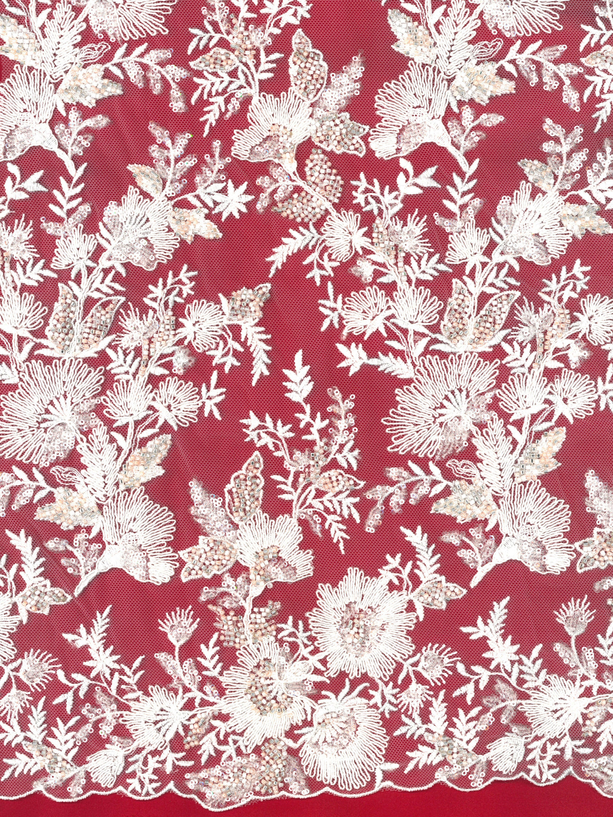 Tulle rose coquillage brodé de perles - EB1095