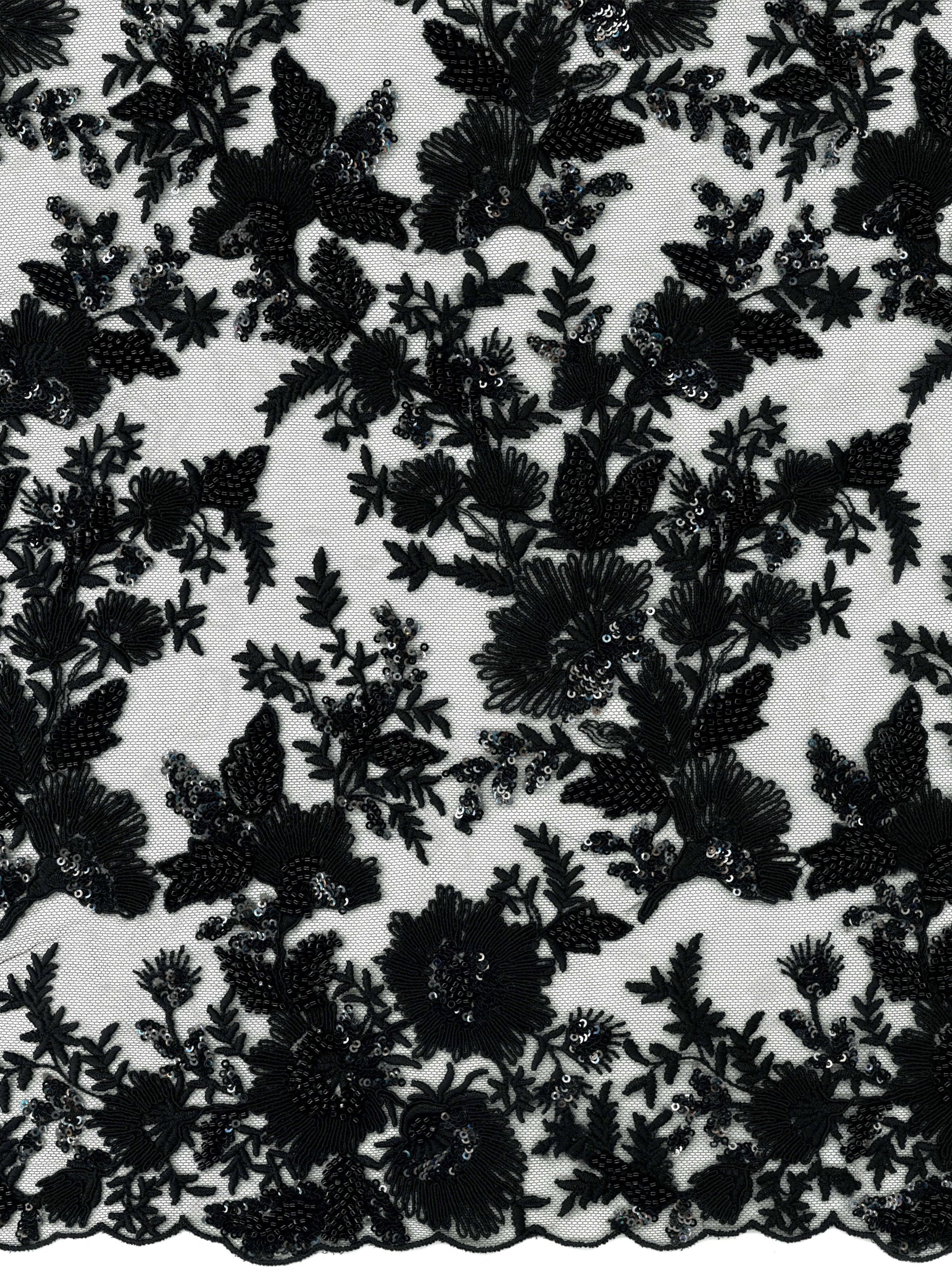Tulle noir brodé de perles - EB1095