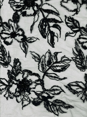 Tulle noir brodé de perles - EB1100