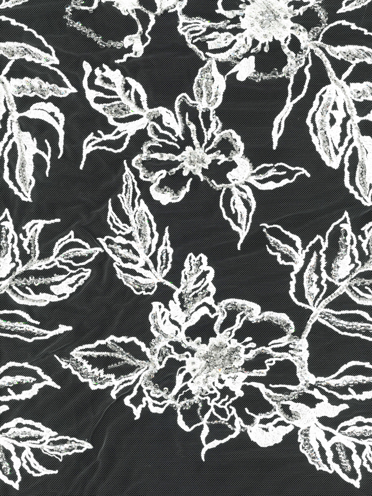 Tulle brodé de perles ivoire/argent - EB1100