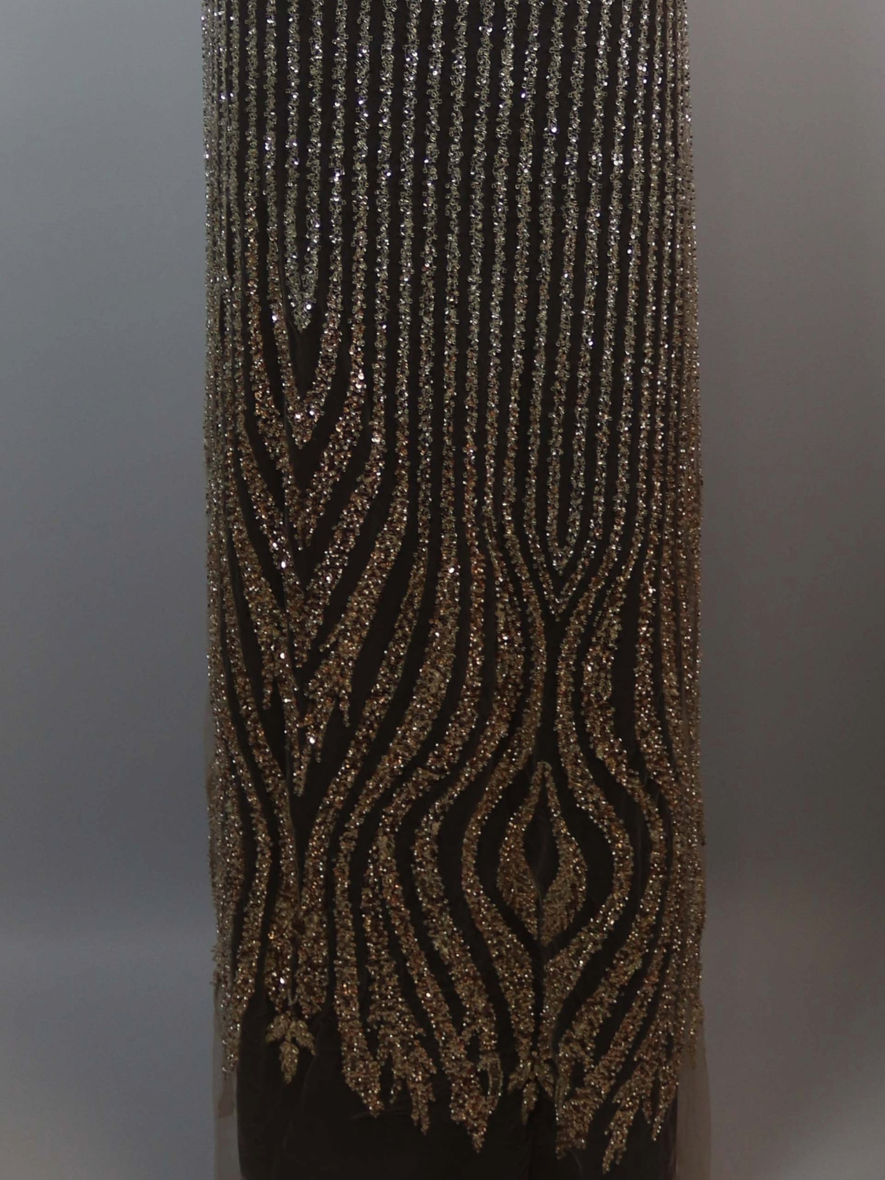 Tulle brodé de perles or/ivoire - EB1104