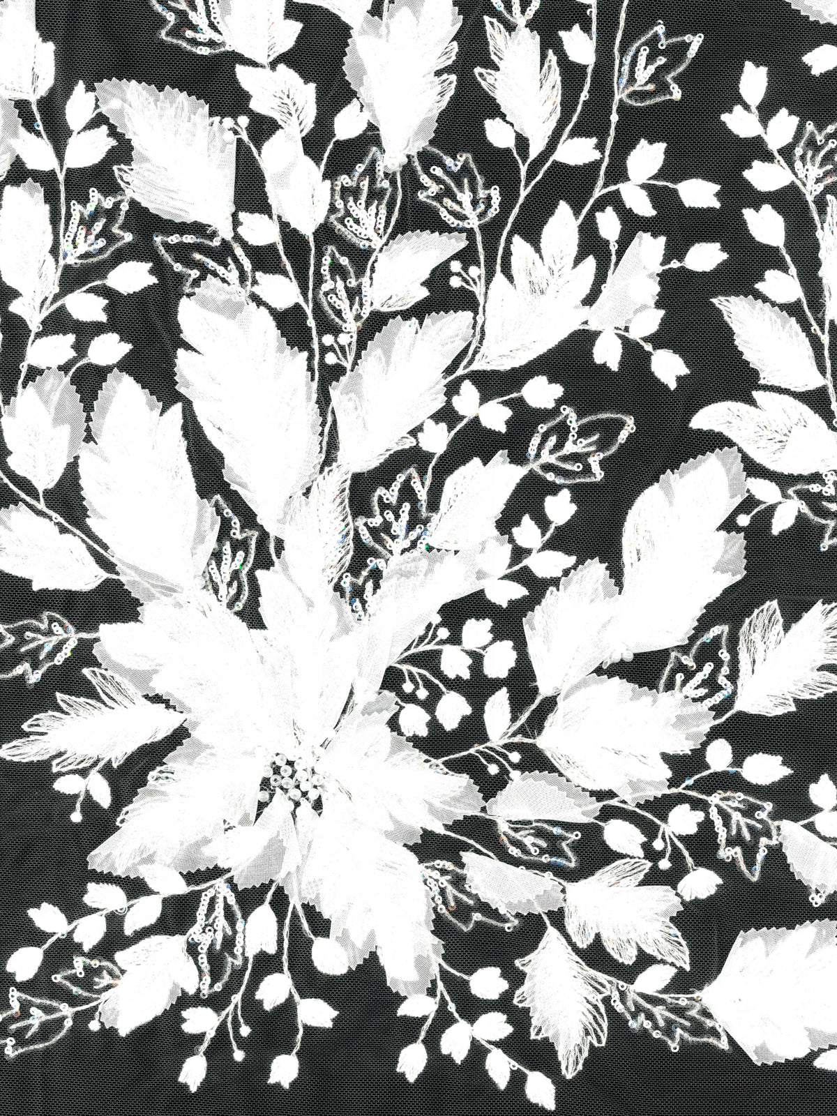 Tulle ivoire brodé de perles en 3D - EB1107