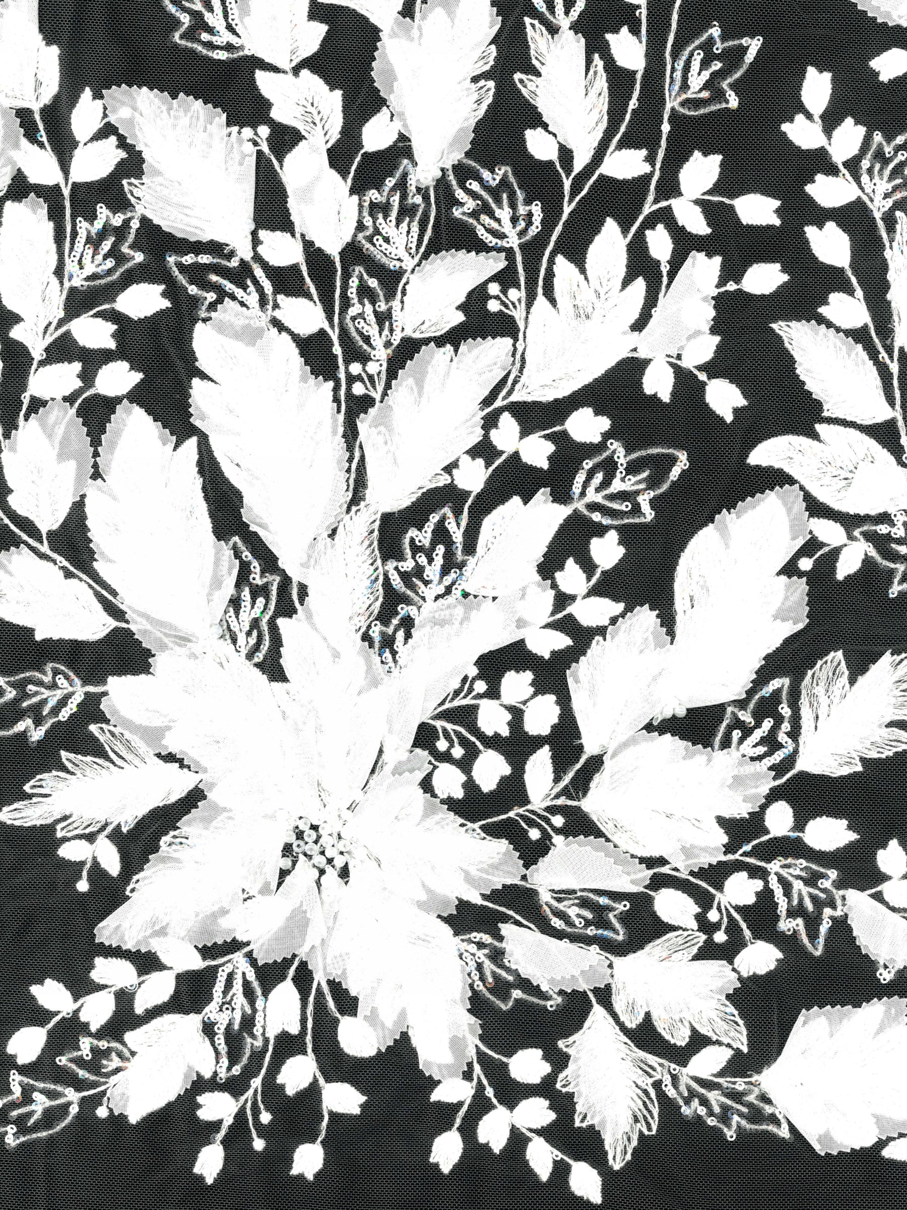 Tulle ivoire brodé de perles en 3D - EB1107