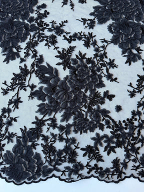 Dentelle florale à paillettes noires - EB3018