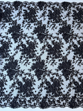 Dentelle florale à paillettes noires - EB3018