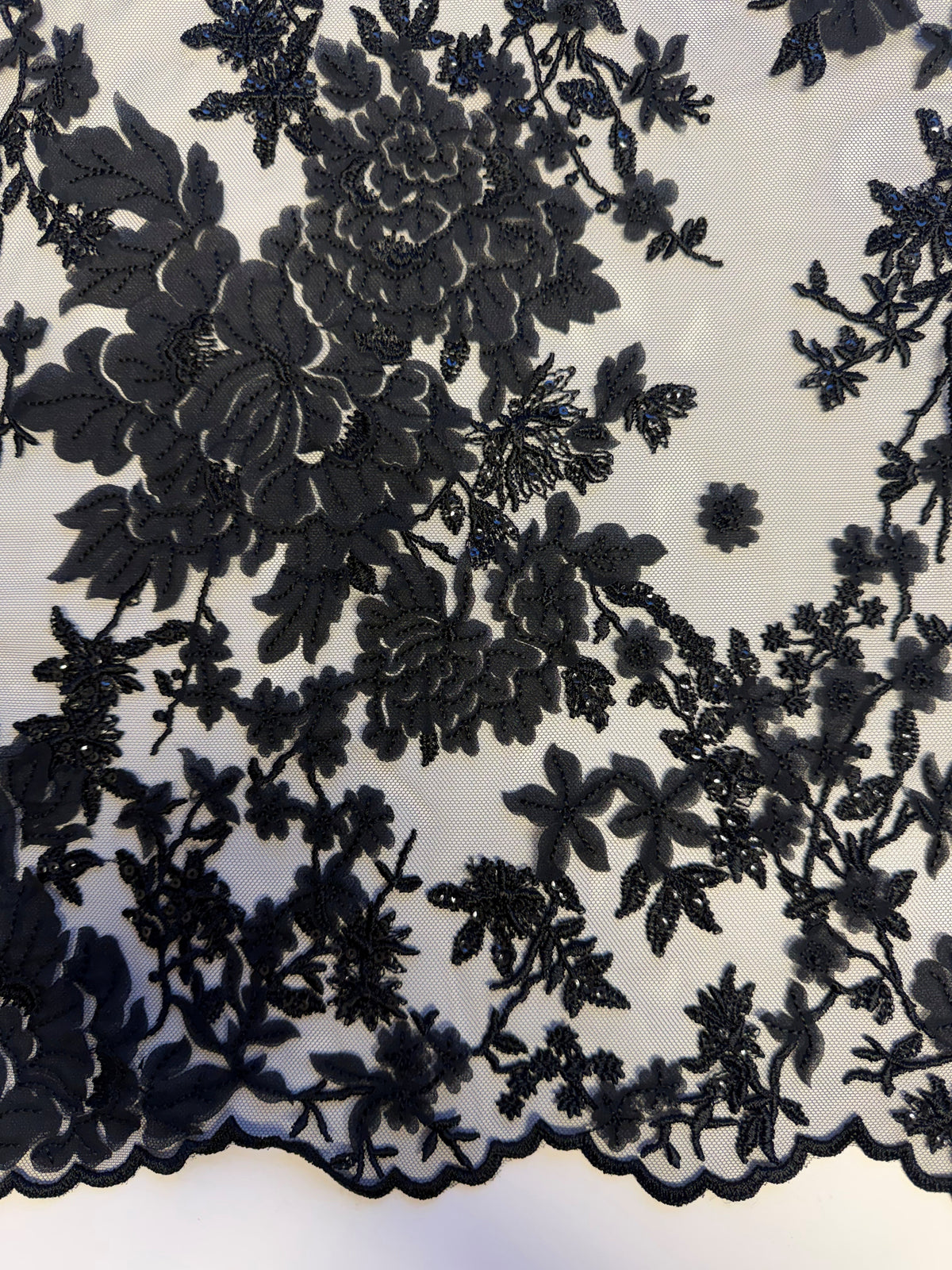 Dentelle florale à paillettes noires - EB3018