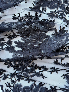 Dentelle florale à paillettes noires - EB3018