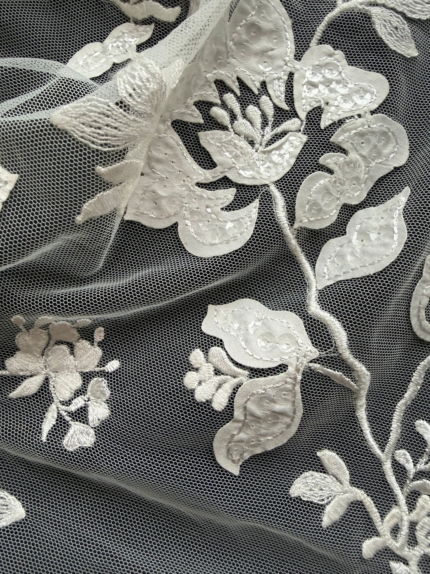Dentelle florale à paillettes ivoire - EB3019