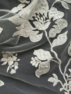 Dentelle florale à paillettes ivoire - EB3019