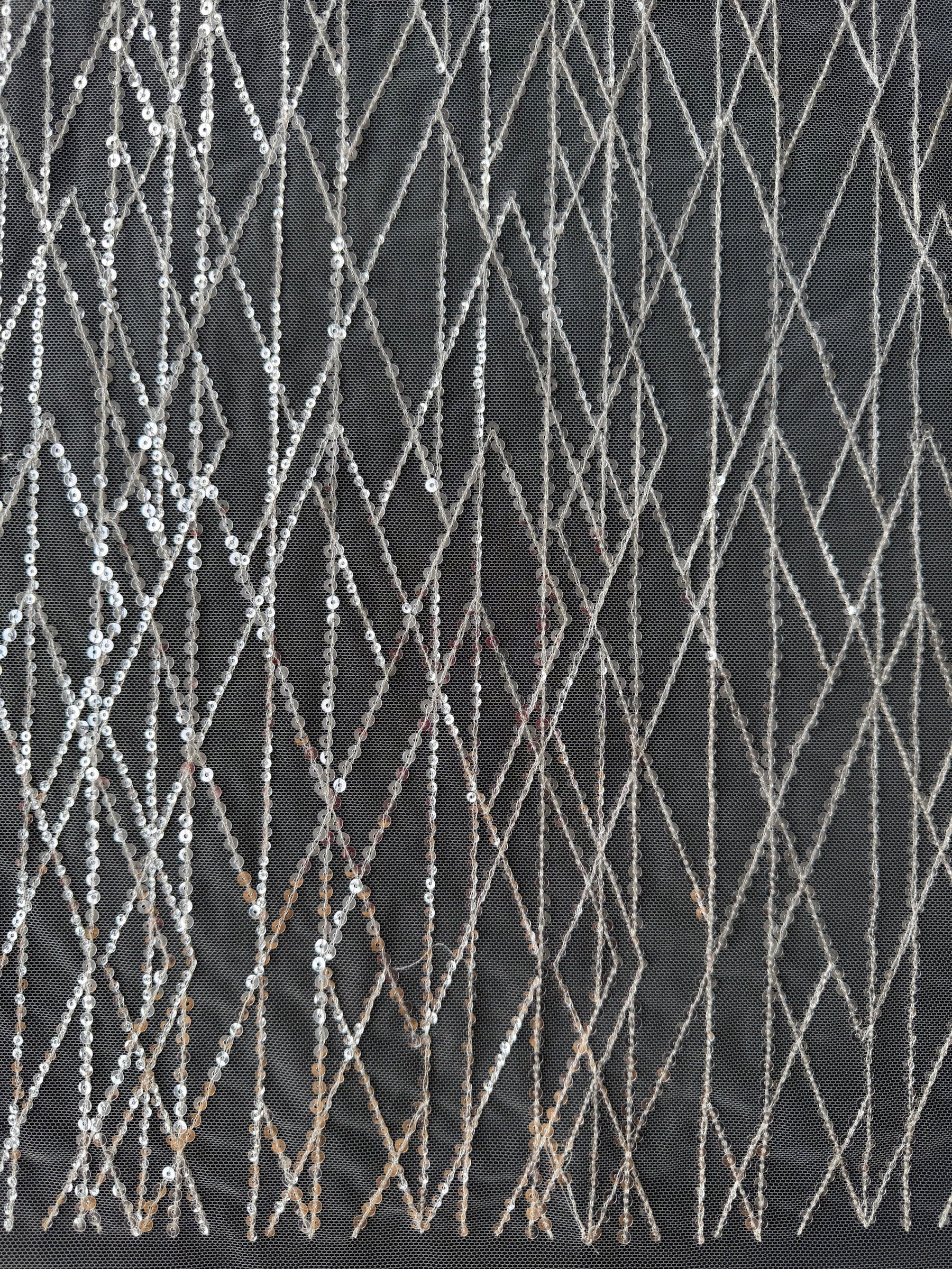Dentelle géométrique à paillettes ivoire - EB3024