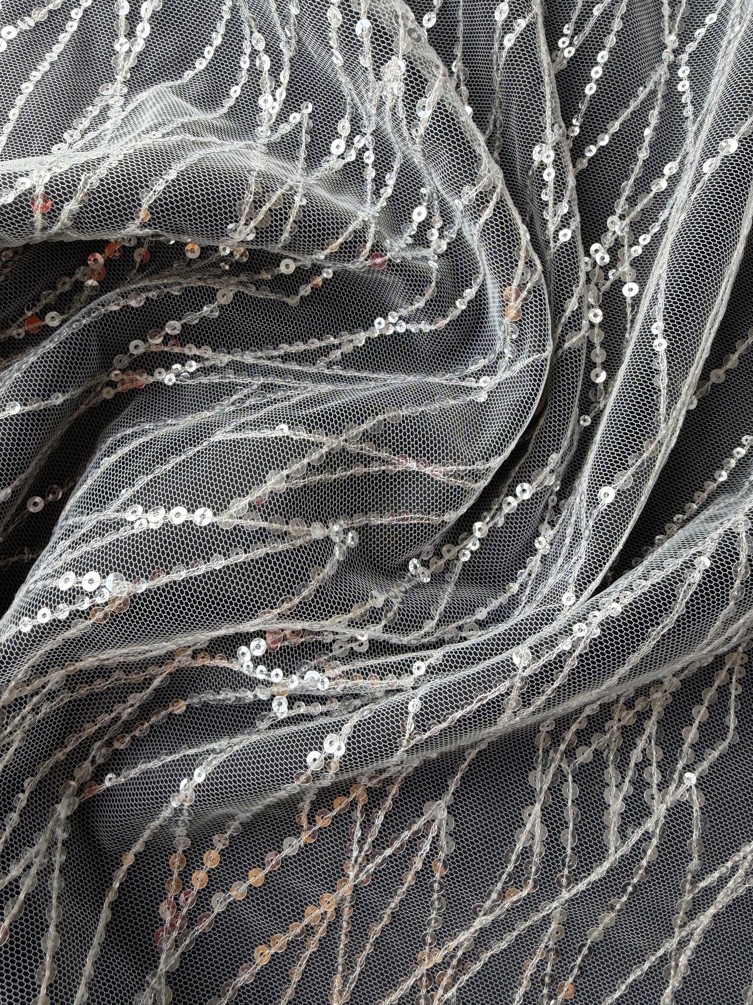 Dentelle géométrique à paillettes ivoire - EB3024