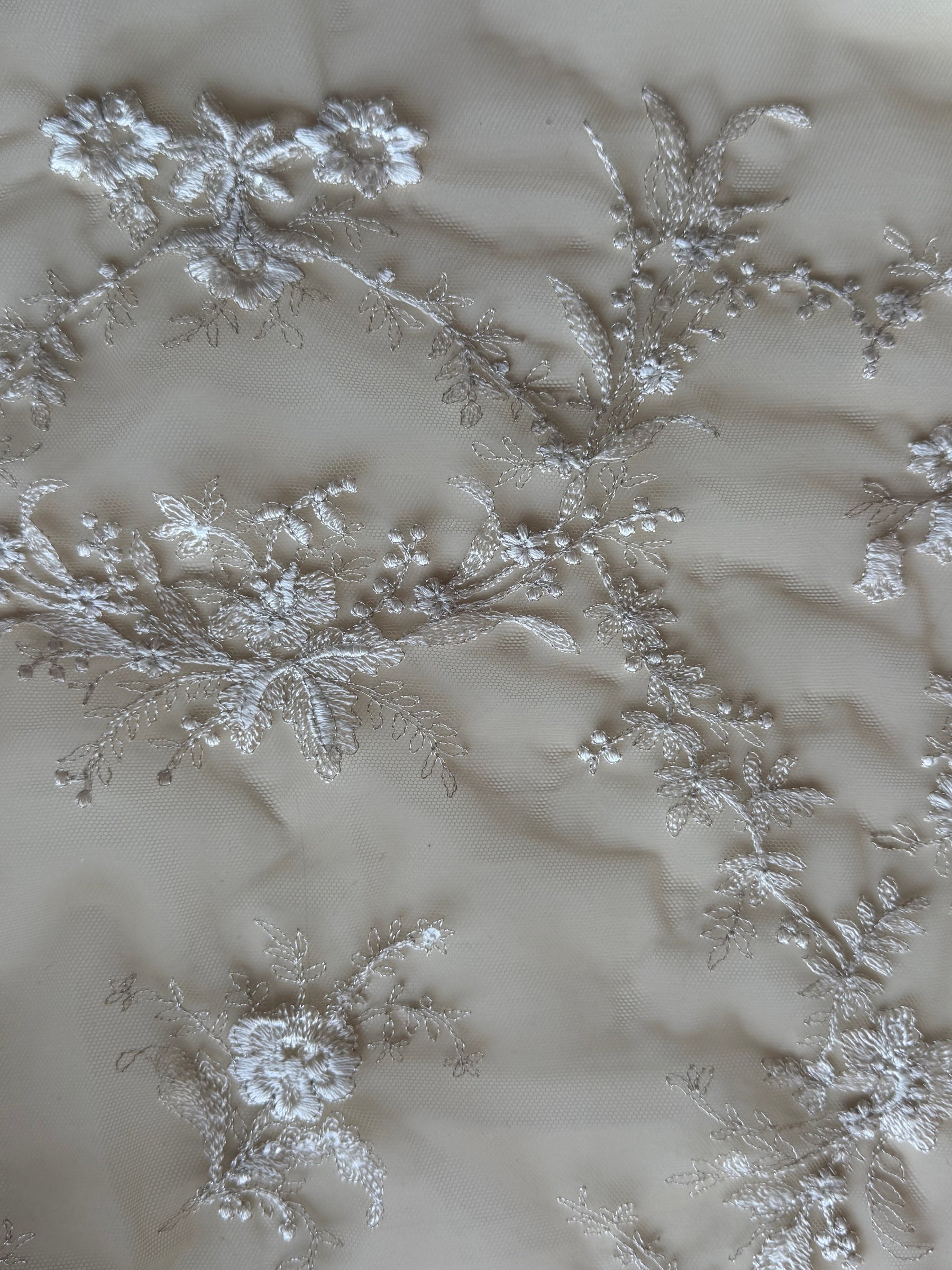 Dentelle brodée ivoire sur fond nude - EB3027