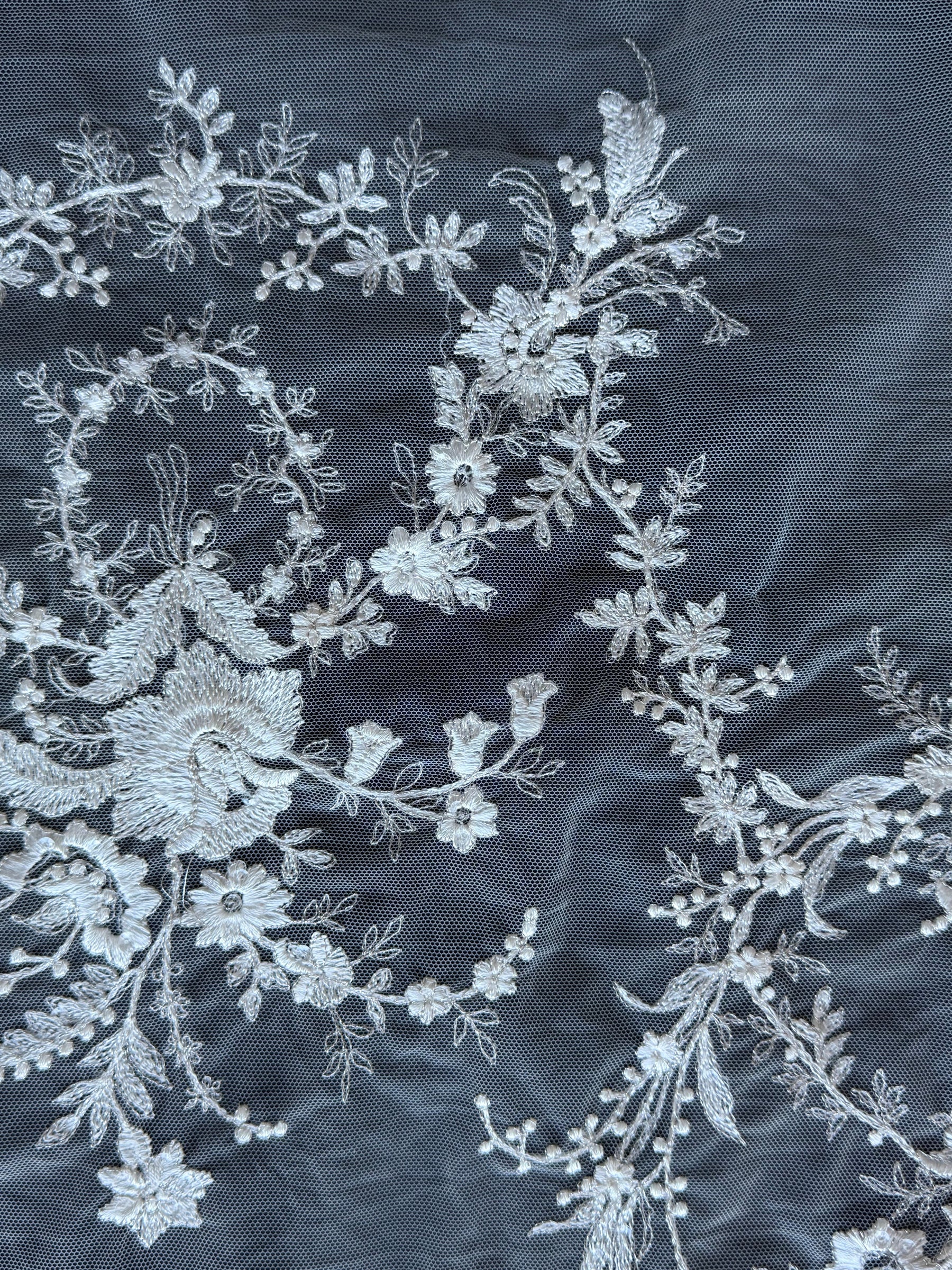 Dentelle brodée ivoire sur ivoire - EB3027