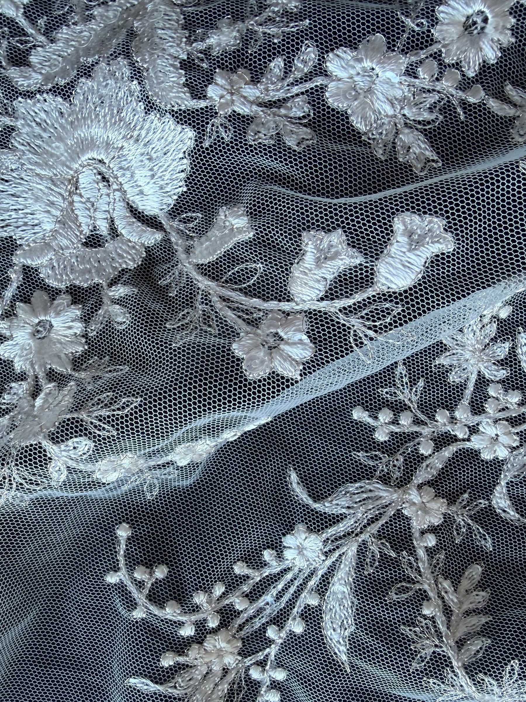 Dentelle brodée ivoire sur ivoire - EB3027