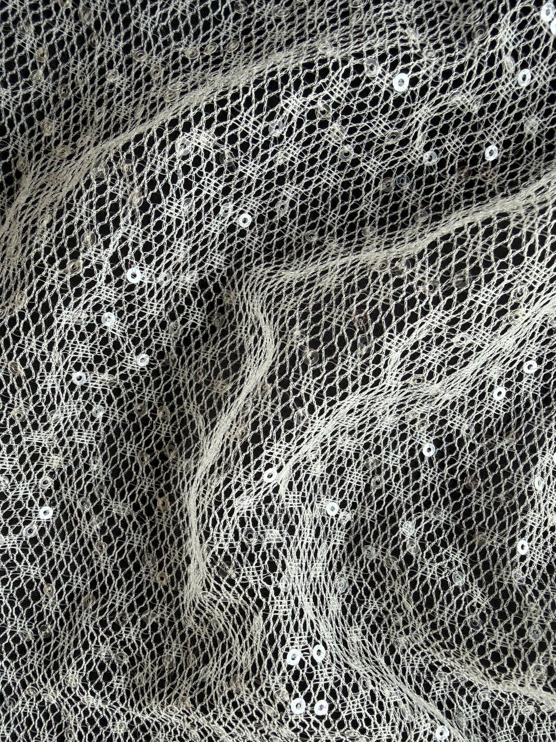 Dentelle Raschel à paillettes ivoire - EB3046