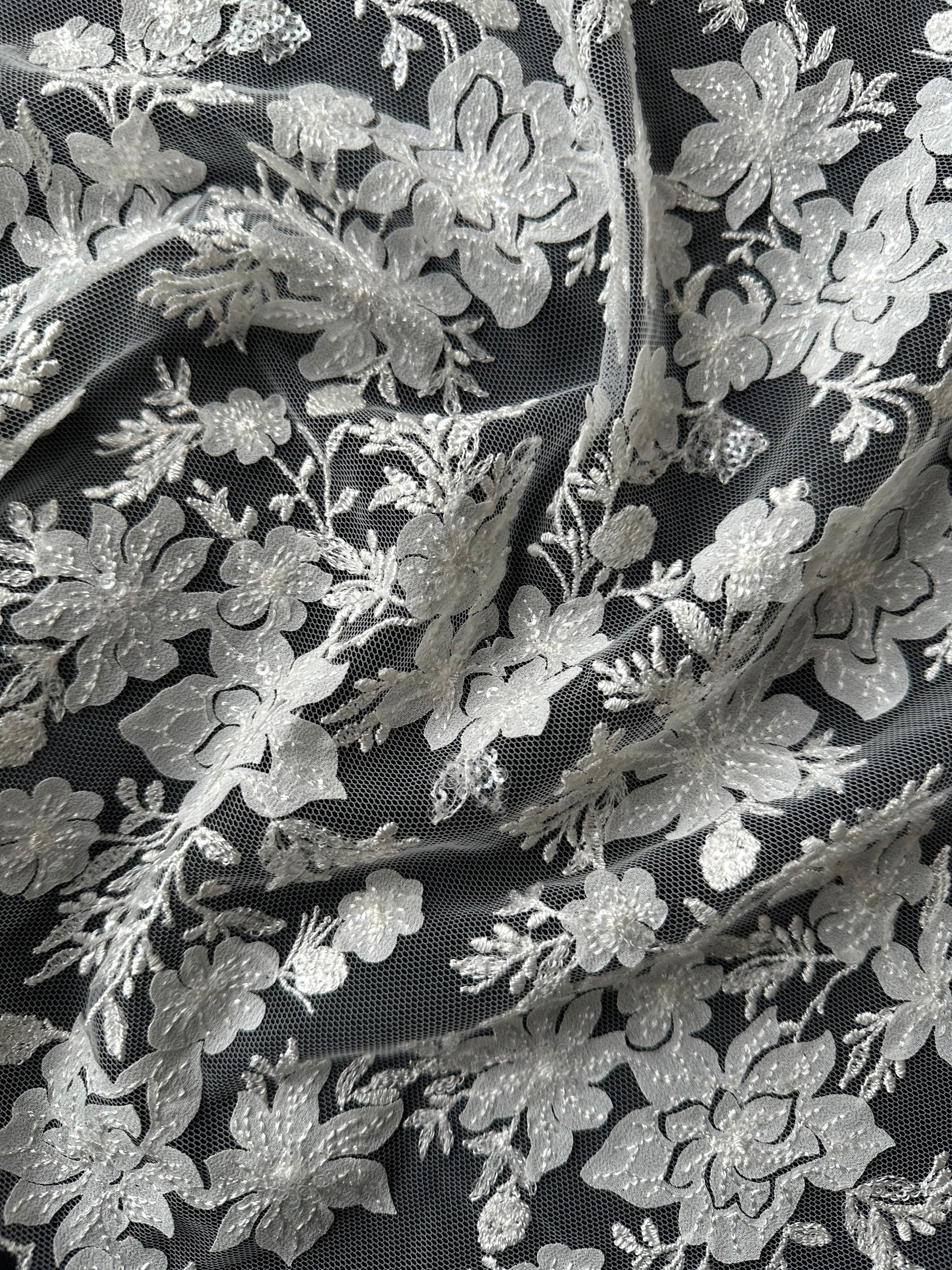 Dentelle brodée à sequins ivoire - EB3053