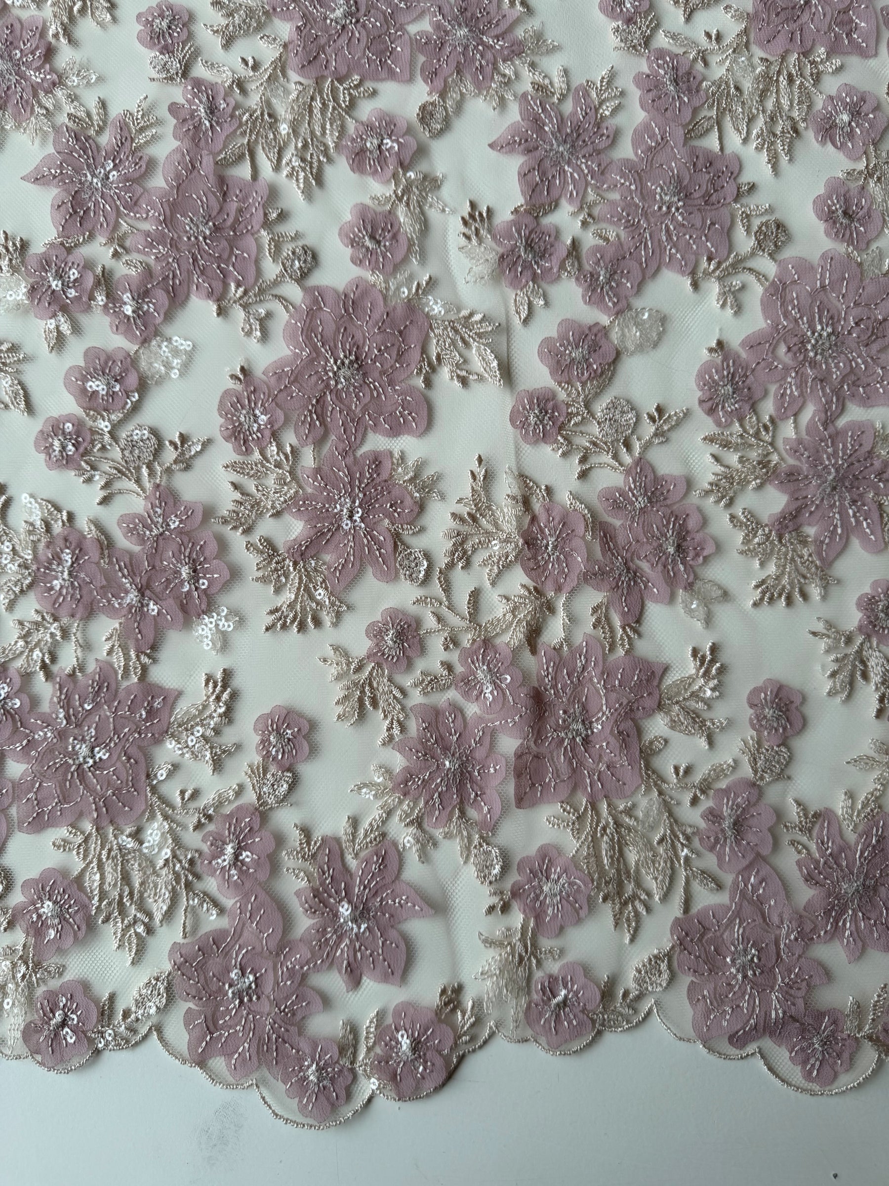 Dentelle brodée Rose poudré - EB3053