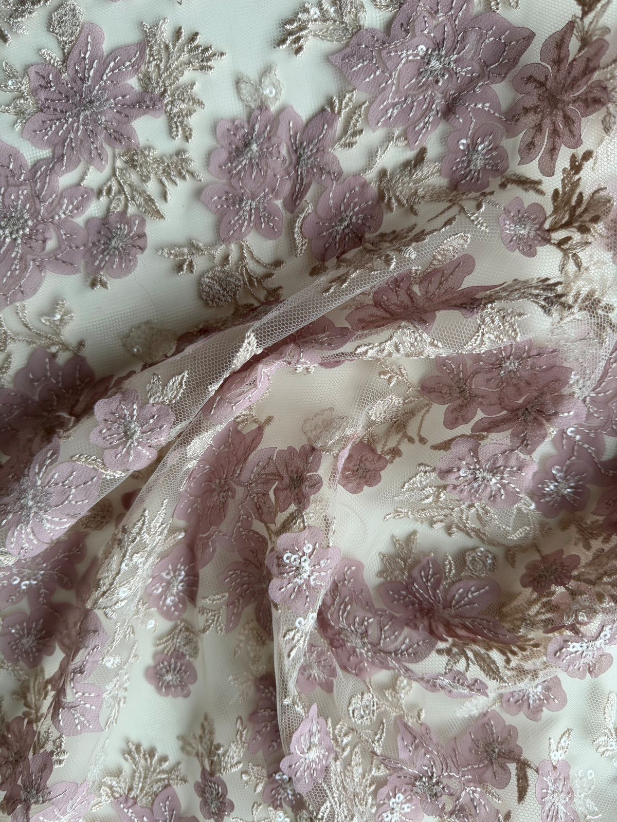 Dentelle brodée Rose poudré - EB3053