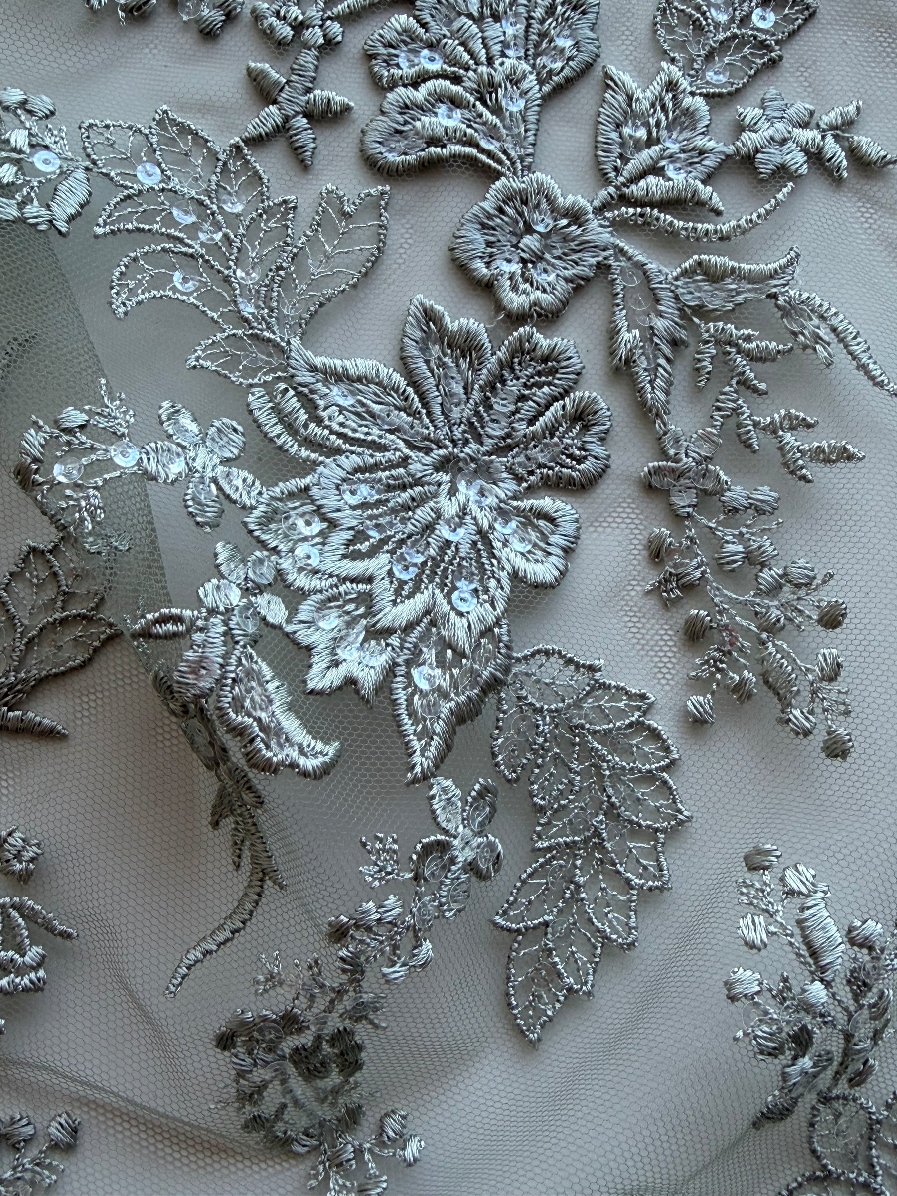 Dentelle à paillettes vert saule - EB3064