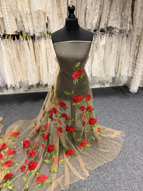 Dentelle rose brodée couleur chair - EB5004