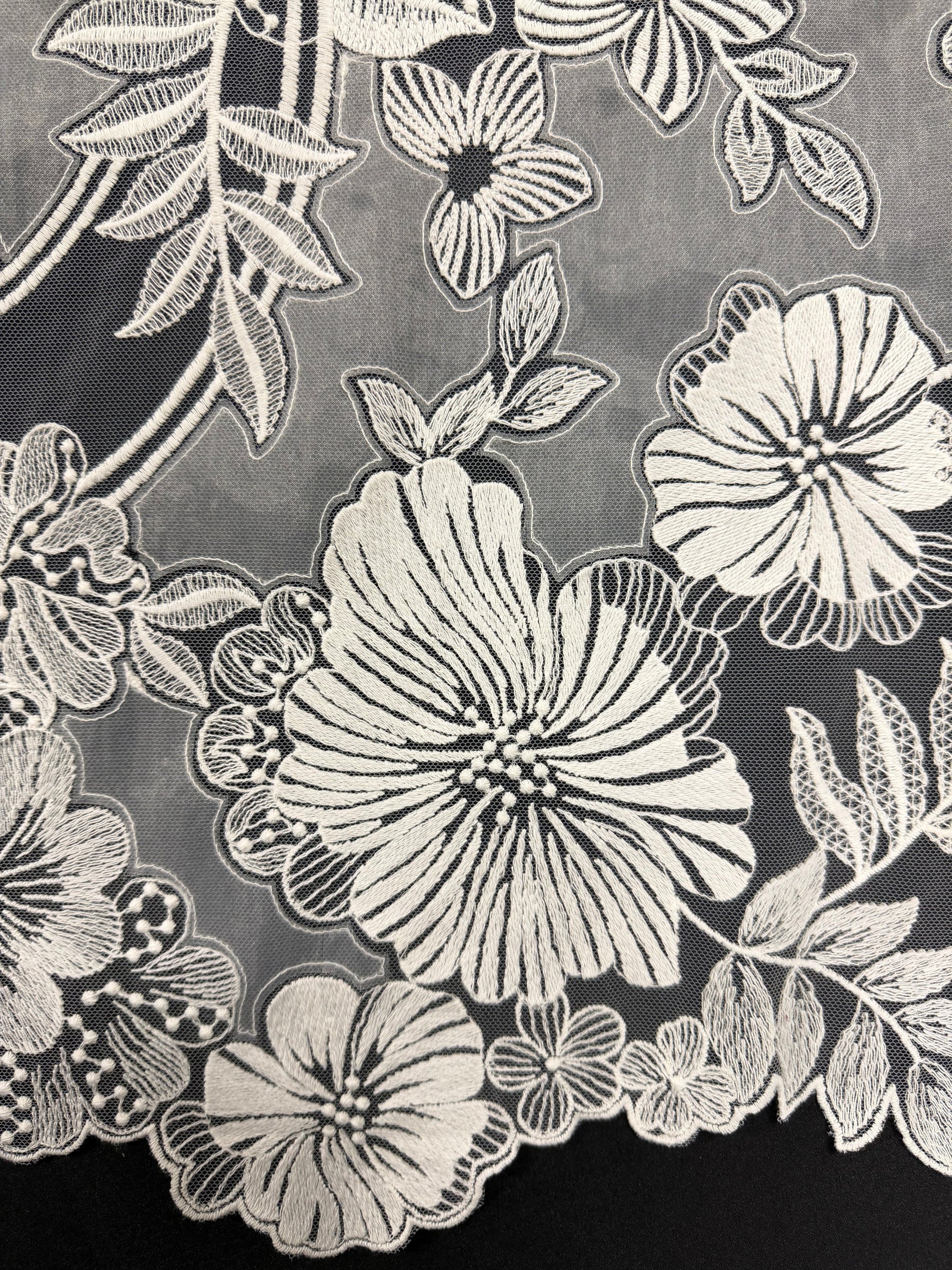 Dentelle florale brodée ivoire - EB5057