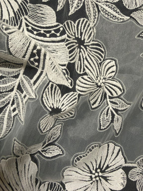 Dentelle florale brodée ivoire - EB5057