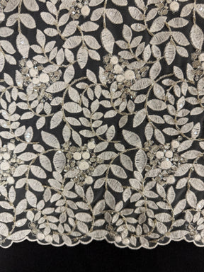 Tulle brodé de perles ivoire/argent - EB1052