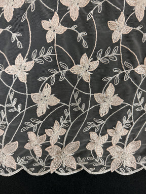 Tulle brodé de perles rose clair - EB1054