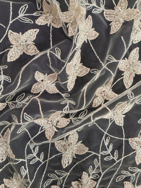 Tulle brodé de perles rose clair - EB1054