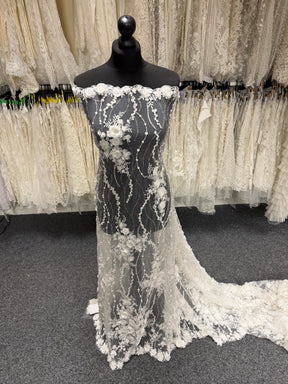 Tulle ivoire 3D perlé - EB1008