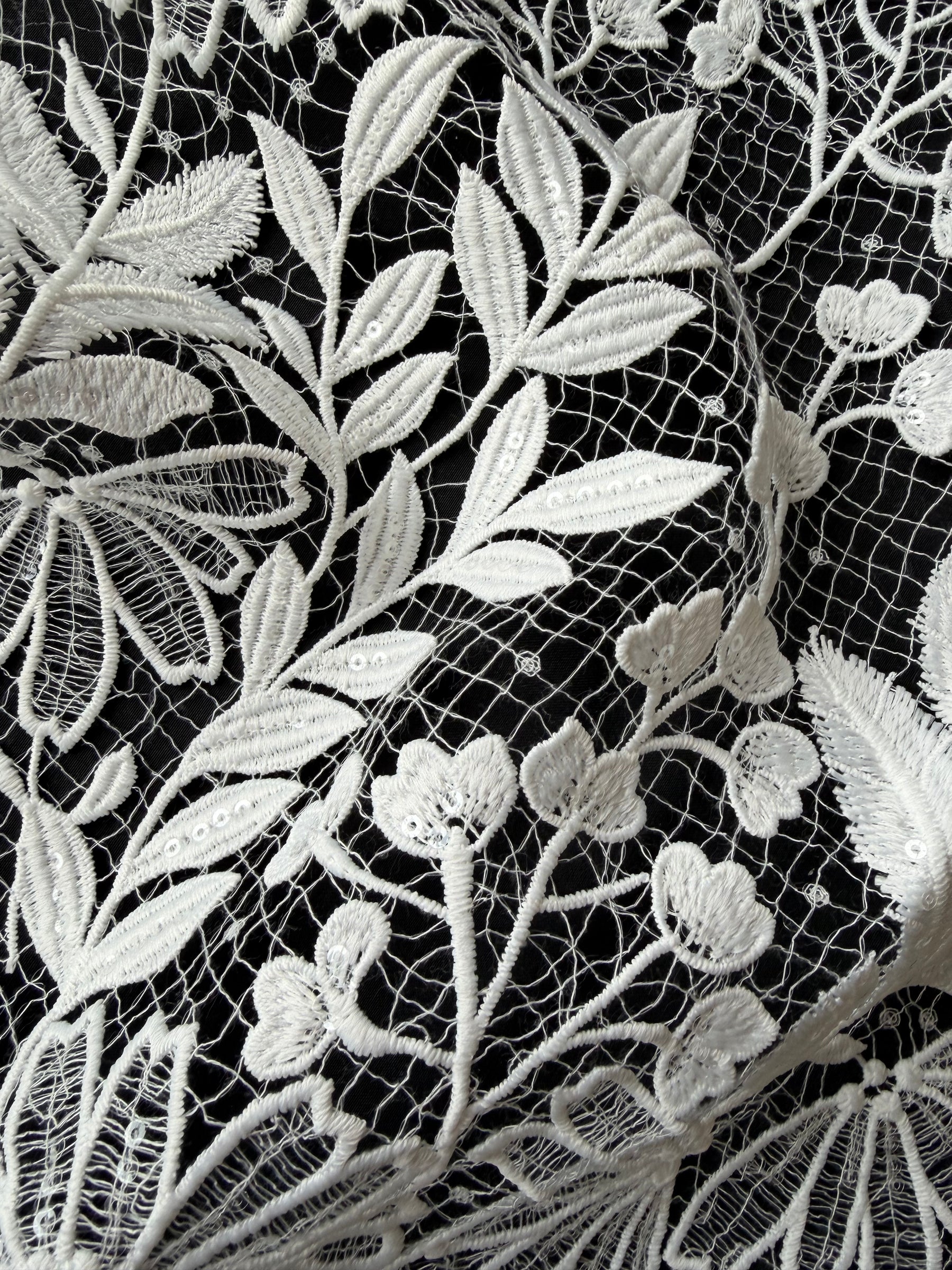 Dentelle Raschel à paillettes ivoire - EB3049