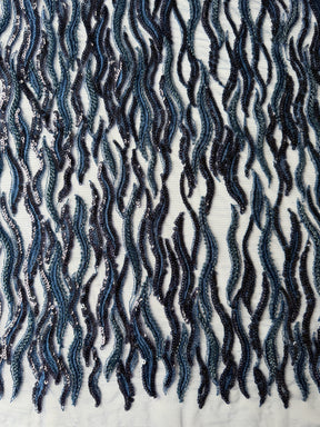 Tulle bleu marine brodé de perles - EB1089