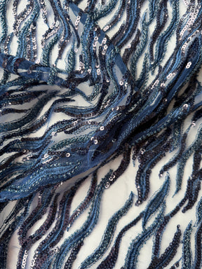 Tulle bleu marine brodé de perles - EB1089
