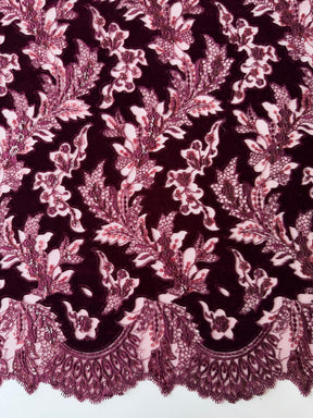 Dentelle en velours 3D couleur vin - EB3023