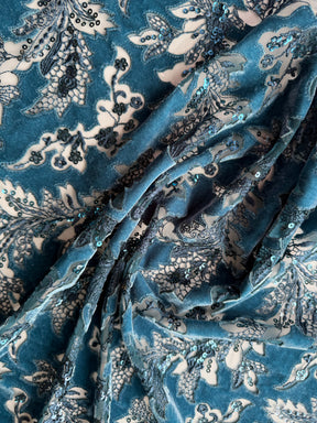 Dentelle en velours 3D turquoise - EB3023