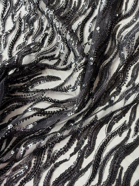 Tulle noir brodé de perles - EB1089