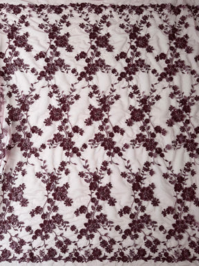 Tulle brodé de perles haricot rouge - EB1090