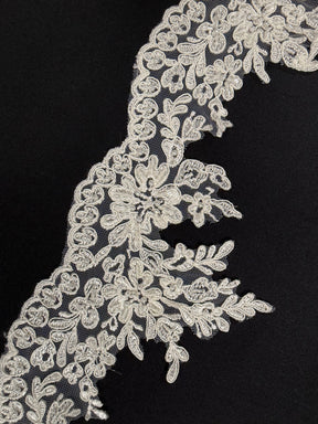 Ivory Corded and Beaded Lace Trim - T787