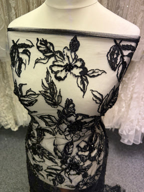 Tulle noir brodé de perles - EB1100