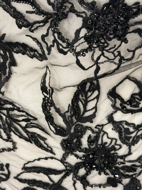 Tulle noir brodé de perles - EB1100