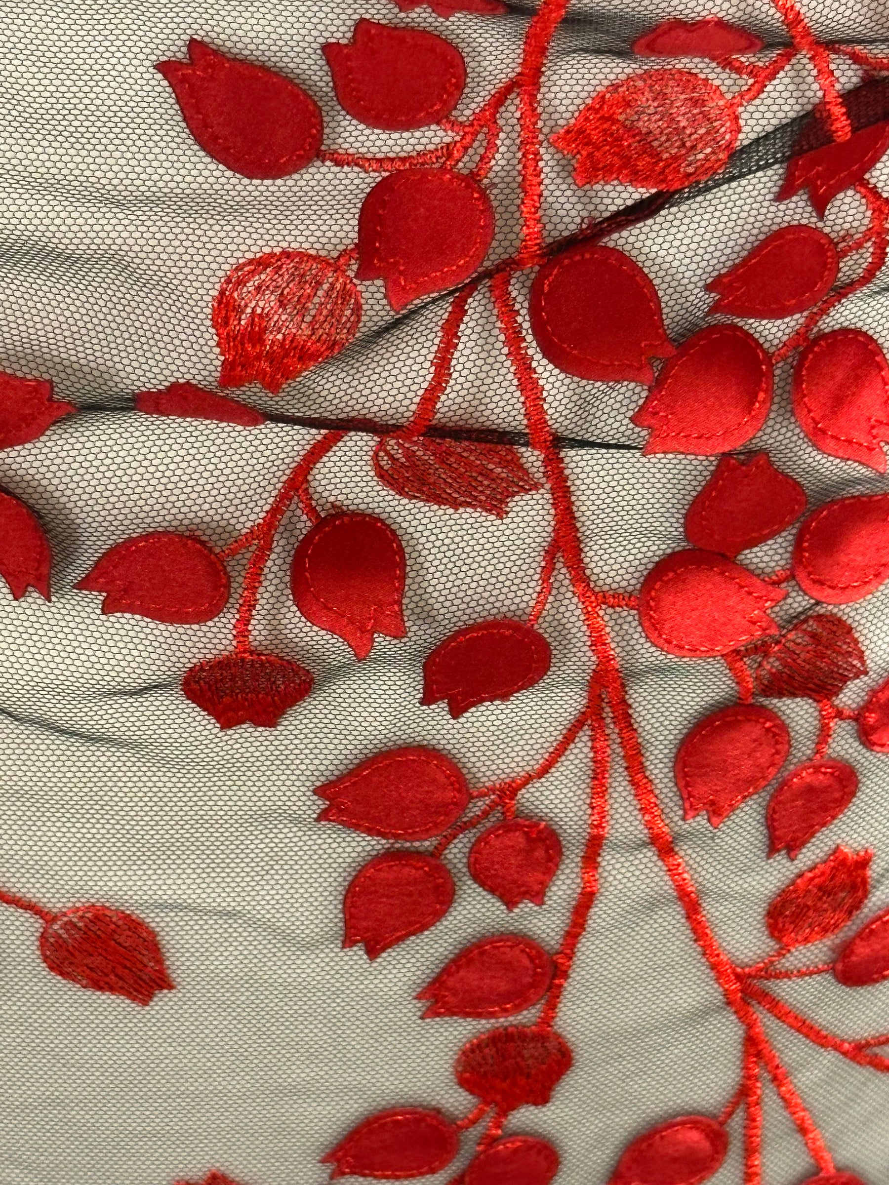 Dentelle brodée 3D rouge et noire - EB5034