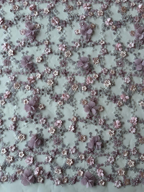 Dentelle rose brodée 3D - Savinder