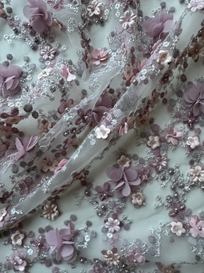 Dentelle rose brodée 3D - Savinder