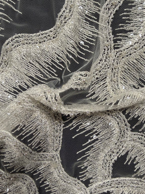 Tulle brodé de perles ivoire - EB1009